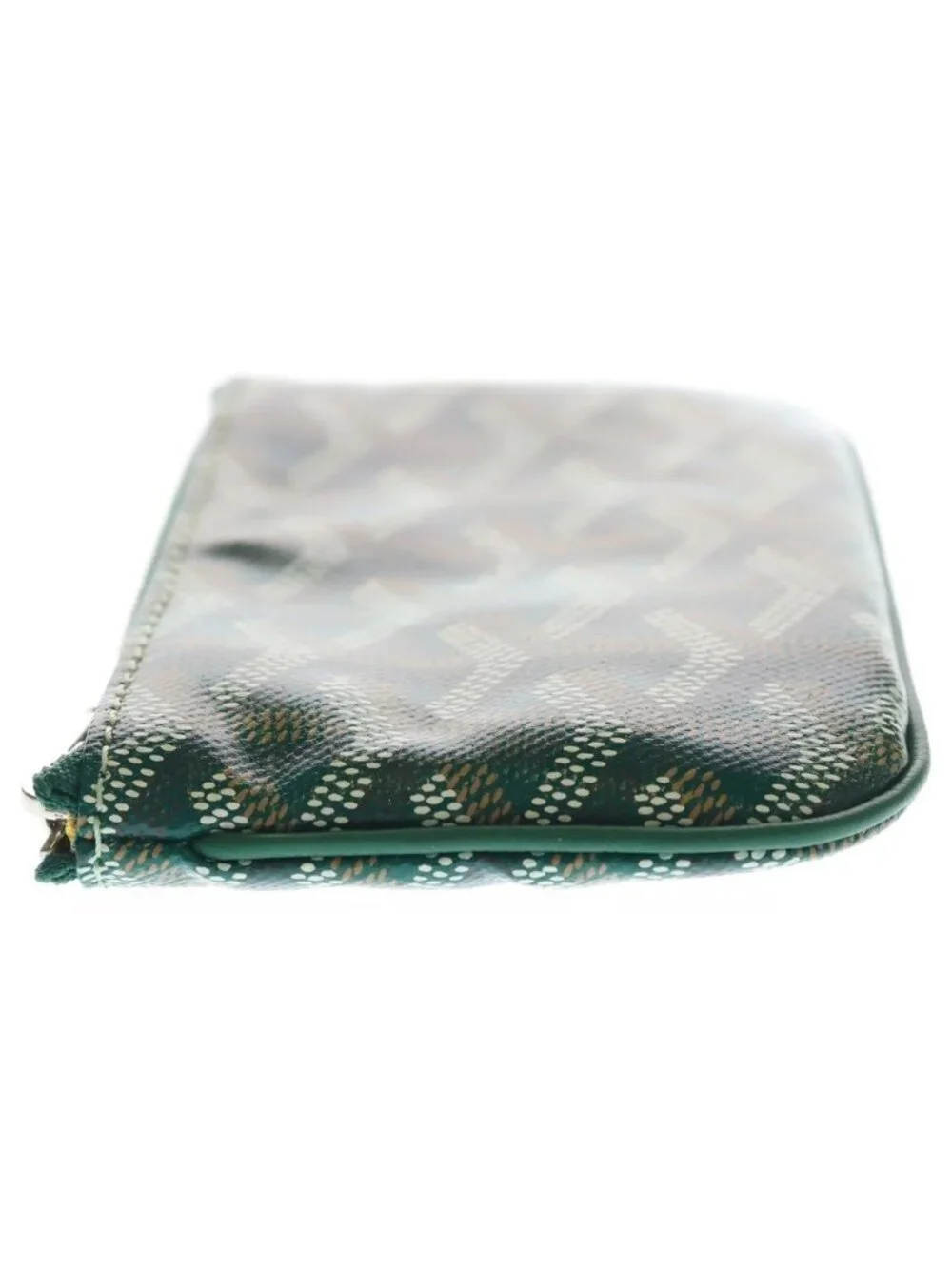 Goyard Coin Case Mini Wallet Green Leather Silver